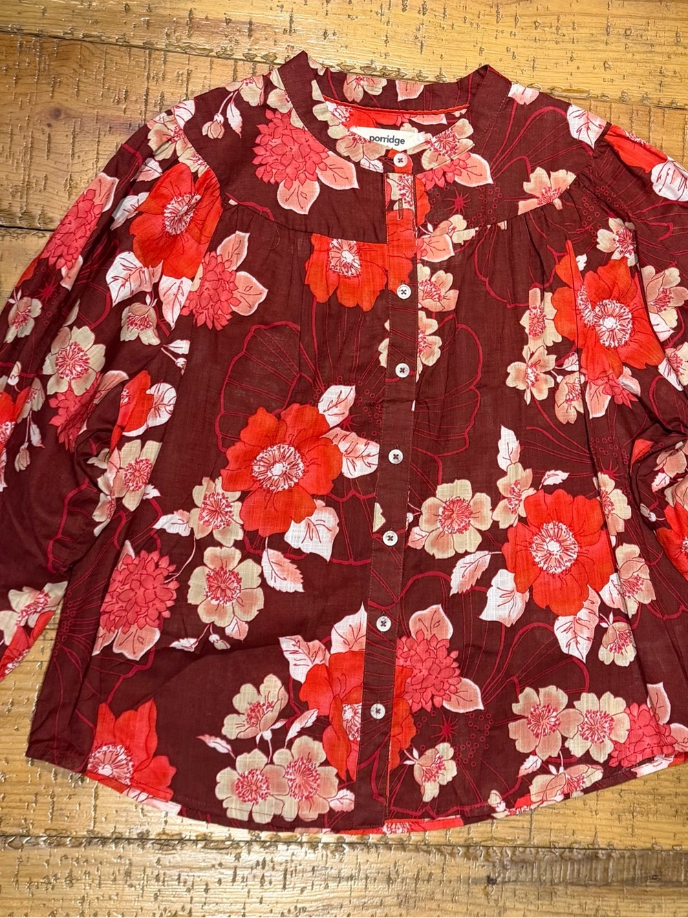 Porridge Women's Burgundy Floral Button-Front Blouse